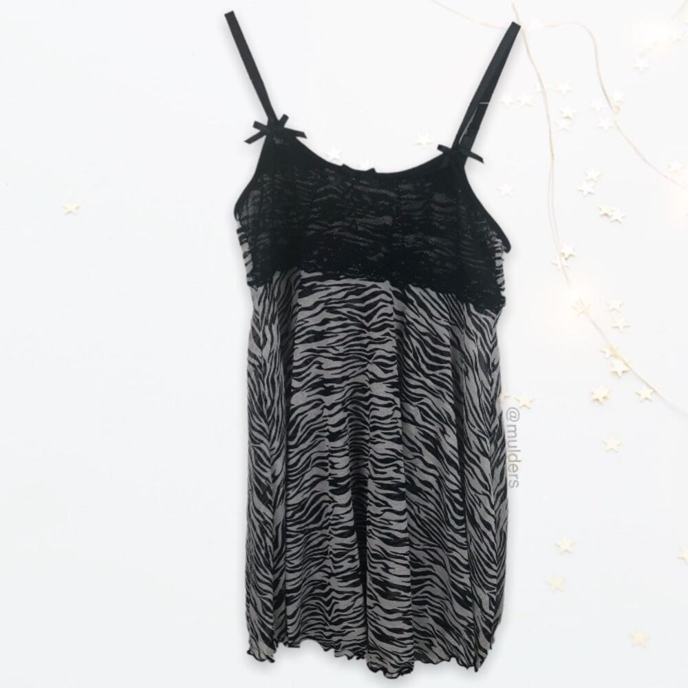 International Intimates Sheer Zebra Print Y2k Vibes Babydoll Camisole Lingerie
